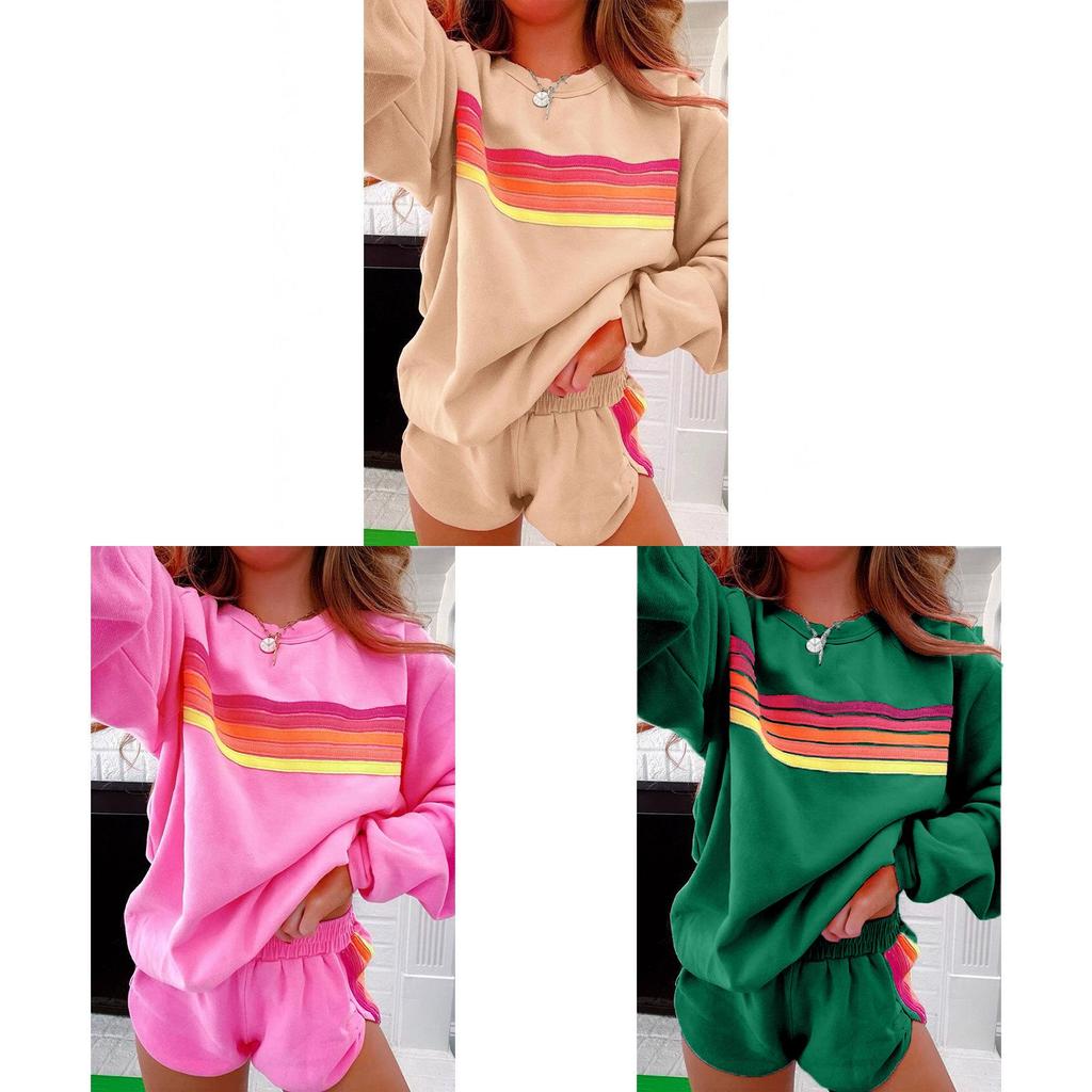 Relaxed Female Pullover Set With Color Block Pattern For Autumn Winter Casual Wear