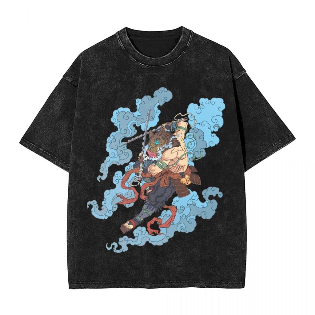 Tricou Wahed Spălat Acid Bărbați Demons Slayer Anime Y2K Clasice Casual Tricouri Vară Gât Rotund Hip Hop Tricou Îmbrăcăminte Oversize