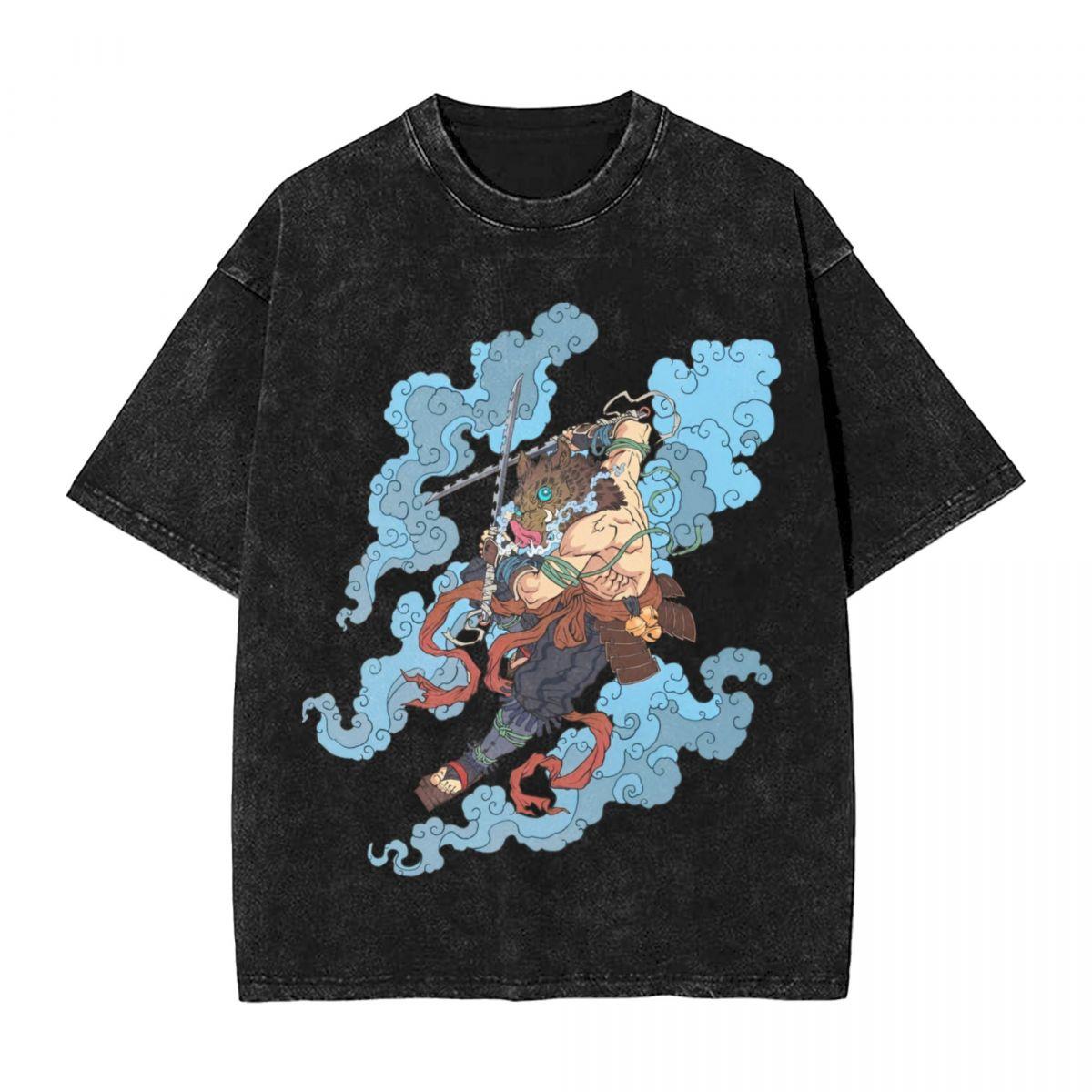 

Футболка Wahed с кислотной стиркой, мужская, аниме «Клинок, рассекающий демонов», Y2K, классическая повседневная футболка, летняя, с круглым вырезом, хип-хоп, футболка оверсайз 4XL