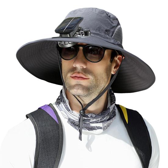 Solar Fan Hat UPF 50+ UV Protection Hat with Detachable Cooling Fan Breathable Men Women Summer Outdoor Activities Fishing Wide Brim Sun Cap