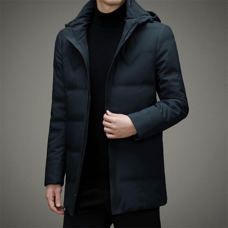 Down Jacket Men's Autumn and Winter Mid-length Hooded Down Jacket Men's Business Warm Down Jacket