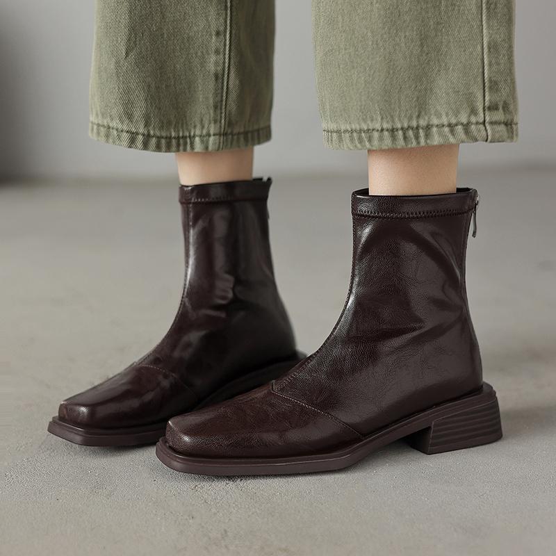Ankle Boots Women Square Toe Fashion Dress Heeled Shoes Designer Dress Woman's Winter Boots 2025 Chelsea Botas De Mujer Shoes