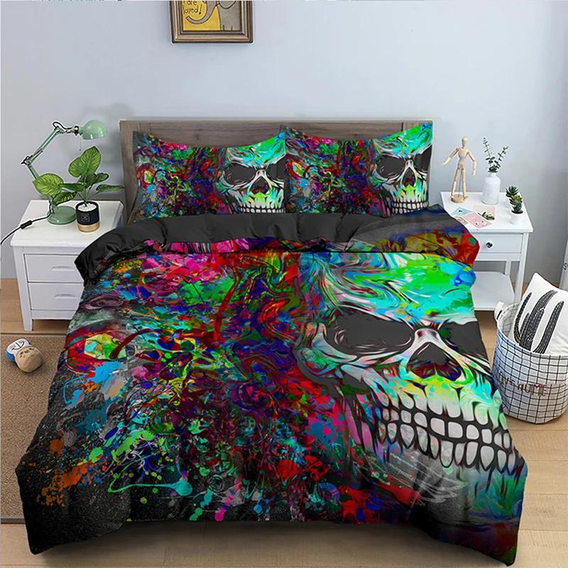 

Comforter Skull King Halloween Comforter gothic Fog Smoke Skull Skeleton Bedding Setgrey Room Decor 2/3Pcs Comforter (quilt)-EU Single(135*200cm)3pcs