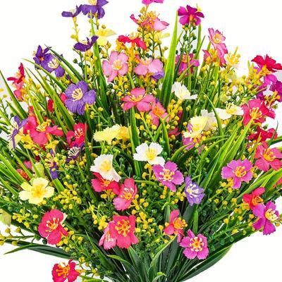12 Bunches Artificial Fake Flowers Daisies Bouquets for Outdoors Silk Faux Wild Flowers Daisy with Stems for Outdoors Table Centerpieces