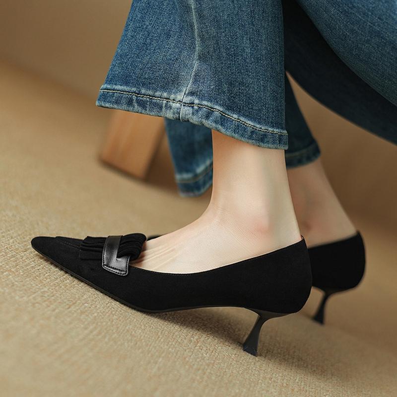 Fashion NEW Spring/Autumn Women Pumps Sheep Suede Leather Shoes Women Pointed Toe Thin Heel Shoes Shallow Stiletto Heels Tassels Shoes