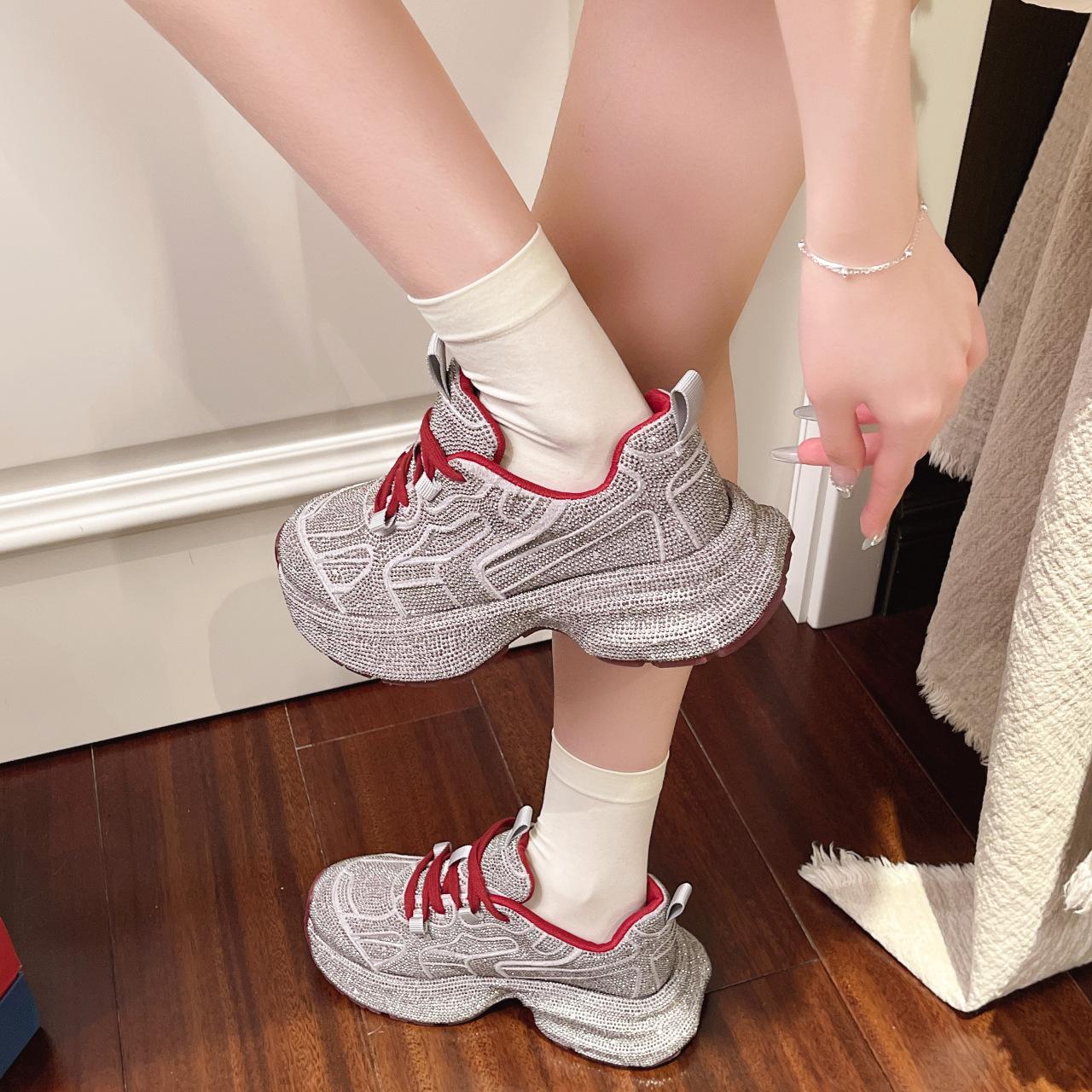 Fashion Women Bling Running Shoes Women s Chunky Sneakers Casual Pu Leather Breathable Increased Height Flat Platform Footwears 35