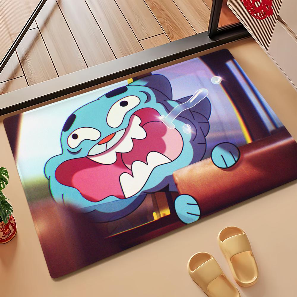 Cartoon W-World Of G-GumballS Door Mat Bath Microfiber Decorative Versatile Flannel Floor Mat Quick Dry Absorbent Non-slip Sole