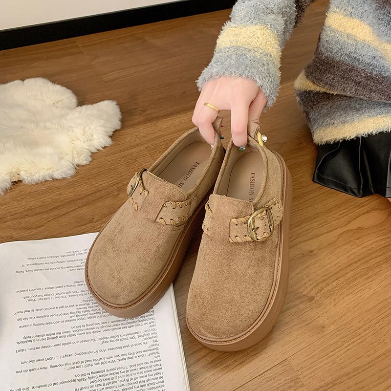 Fashion Comfortable Single Shoes Women's Fashion Round Toe Suede Metal Slip Strap Non-Slip Platform Flats