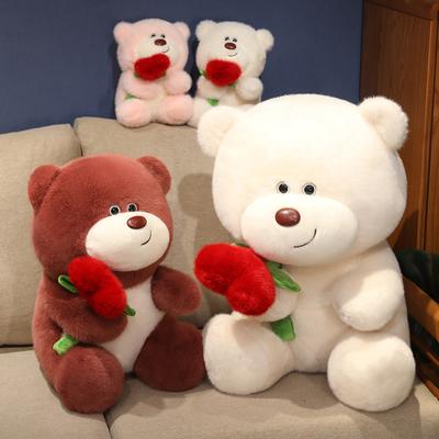 New Sitting Flower Bear Cute White Bear Plush Toy Soft Valentine's Day Bear Pillow Girl Strawberry Teddy Bear Birthday Gift