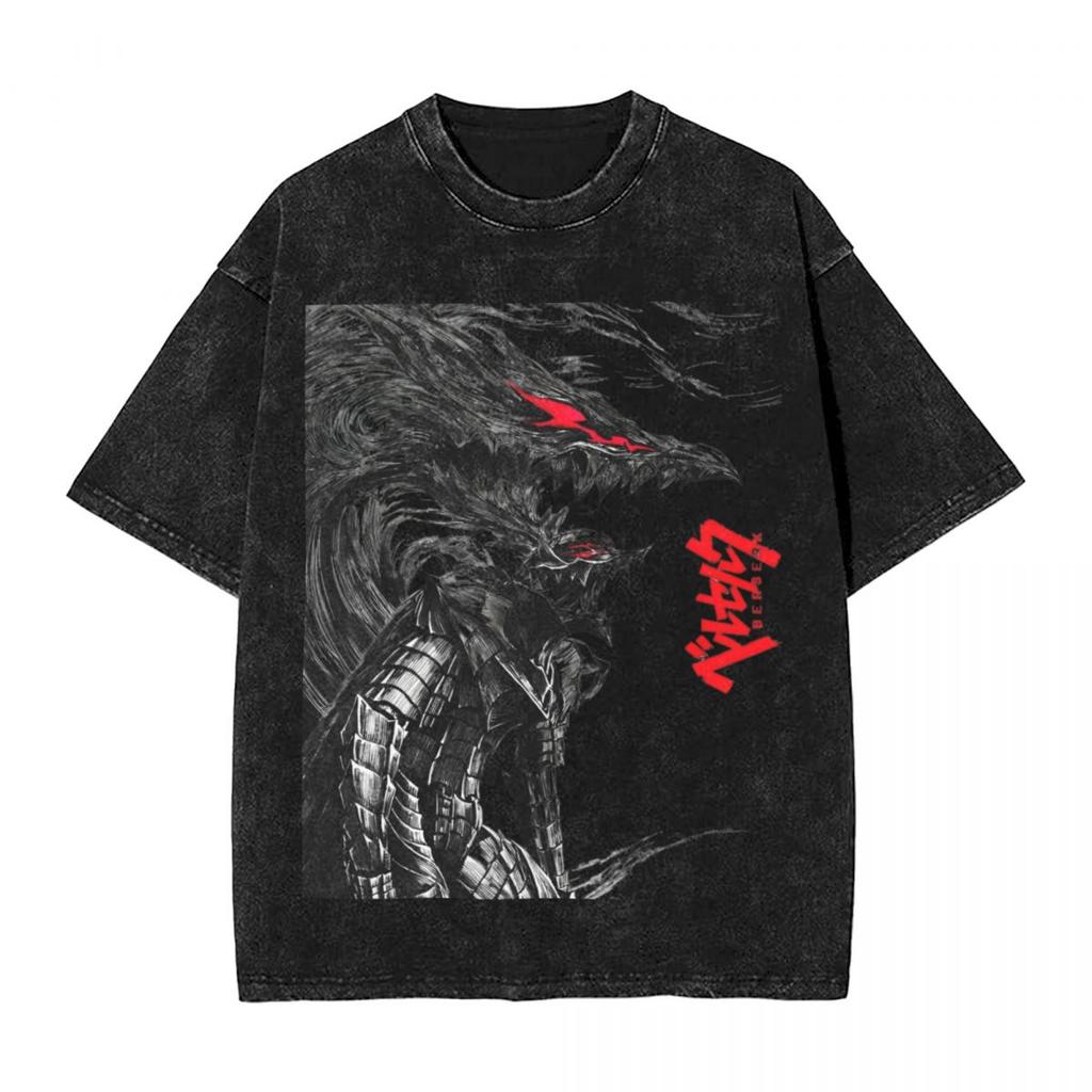 T-shirt Grafica Berserk Guts Stampa Manga Vintage Lavata Oversize Magliette Uomo Donna Abbigliamento Cotone Puro Manica Corta T-shirt Top
