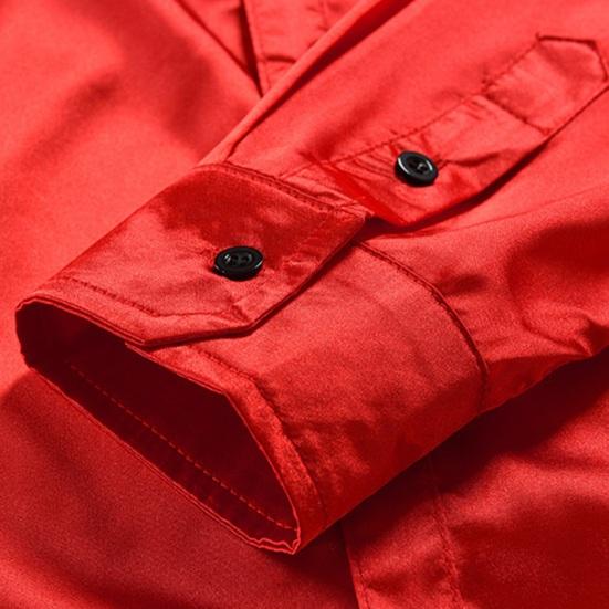 Spring Fall Men Shirt Sequin Smooth Surface Single-breasted Patchwork Turn-down Collar Cardigan Long Sleeves Cosplay Club Dance Party Top