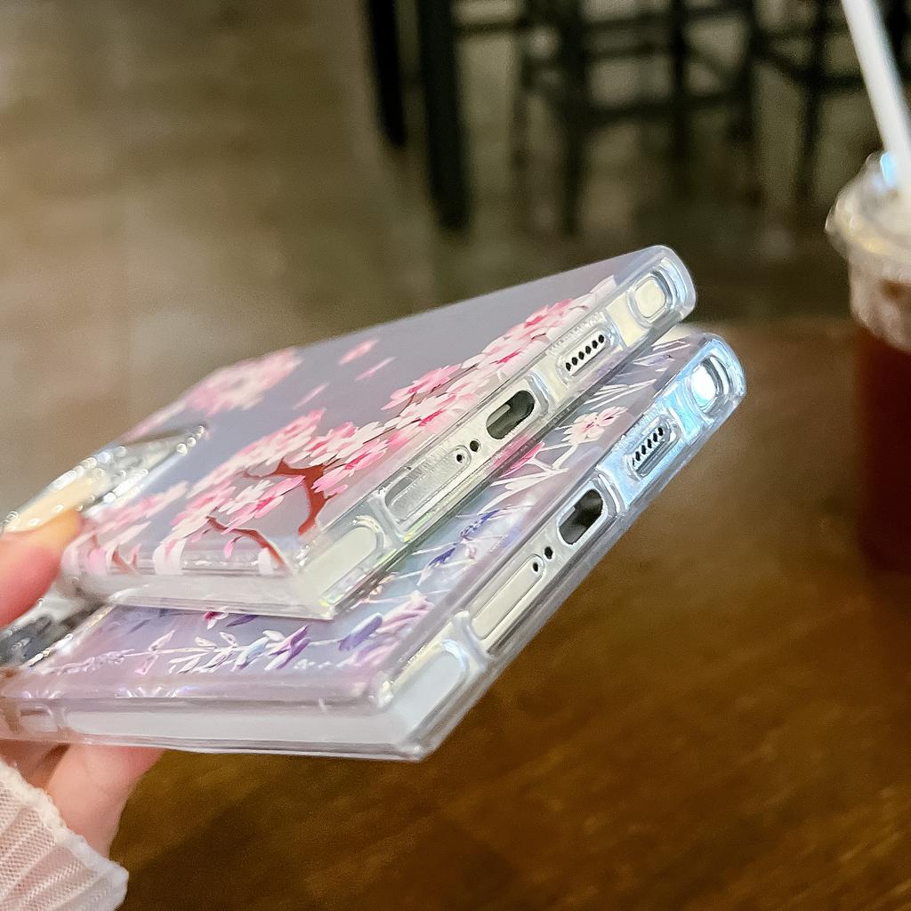 For Samsung Galaxy S22 Ultra 5G Slim Case Flower Pattern Electroplated Laser Effect Phone Cover