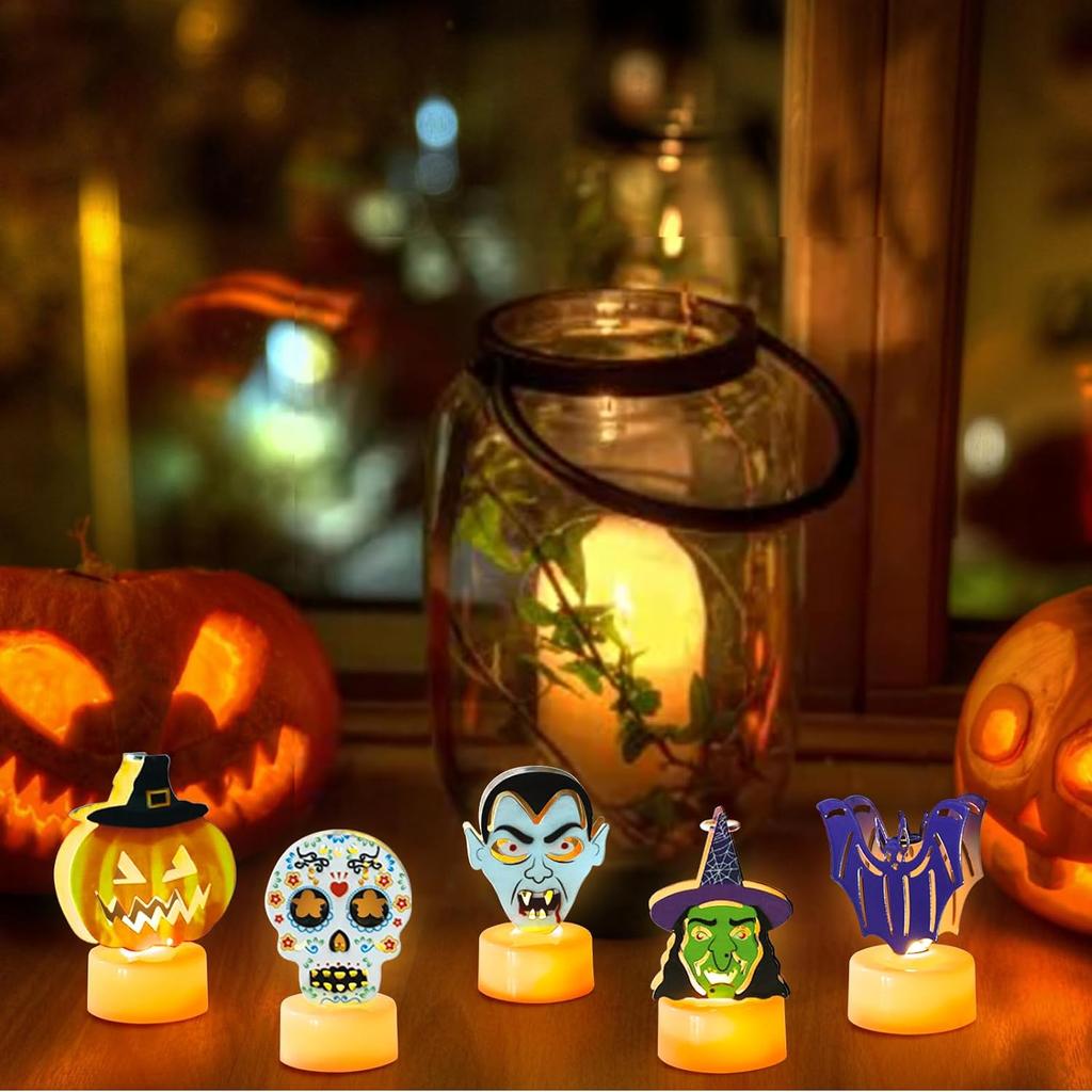 Halloween Flameless Tea Light Decorations, Halloween Spooky Electric Candles for Home Party Decorations - Ideal Halloween Gifts