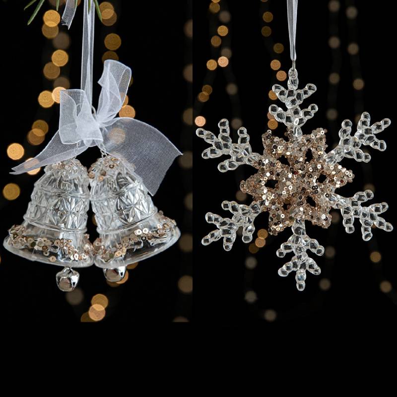 Christmas Decorations Acrylic Transparent Snowflake Elk Christmas Tree Hanging Ornament Xmas Supplies Hanging Pendants New Year