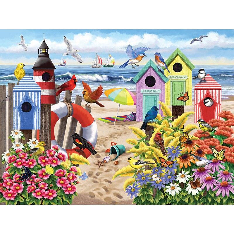 DIY 5D diamantová malba letní dovolená Diamantová mozaika Sady křížkového stehu Domácí dekorace Kulaté diamantové vyšívání