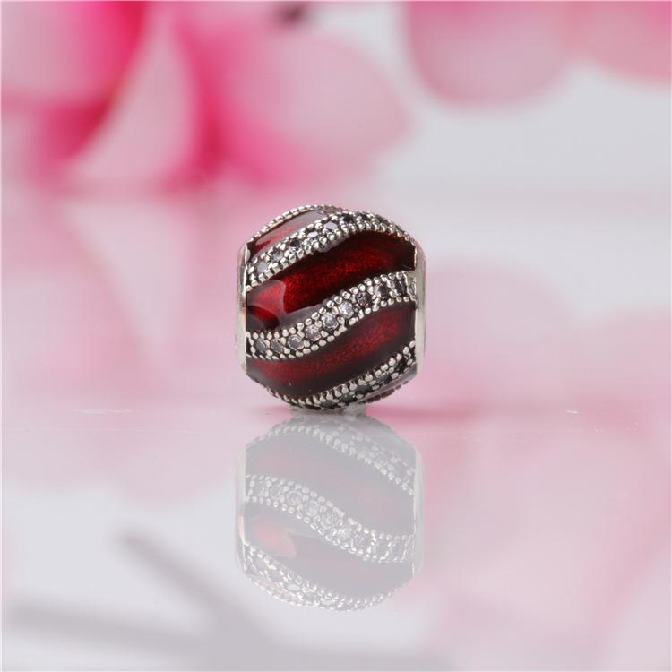Pan Jia 925 Silver Bracelet: Red Beaded with Rhinestone Accents