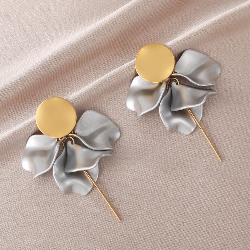 Pinkdudu Resin Petals Long Tassel Drop Earrings Pearl Luster Flower Stud Earrings PD2383