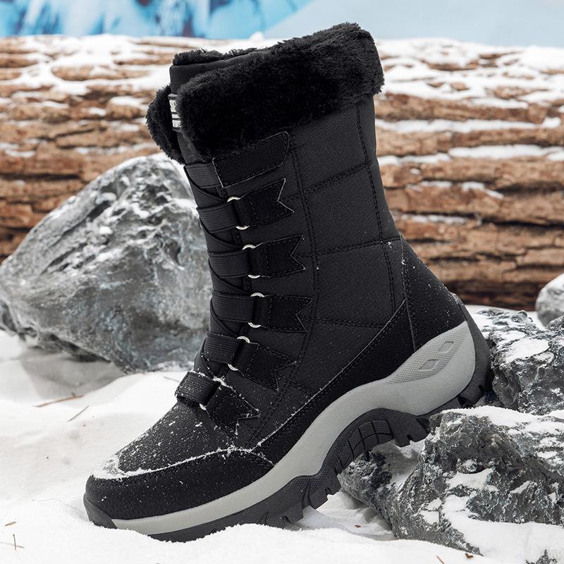 Wowaterproof Medium Tube Snow Boots Winter Warm Outdoor Fashion Cotton Boots Wovelvet Thickened Cold-proof Mountaineering Boots