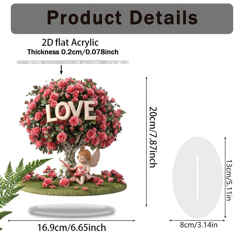 1pc Bohemian Style Acrylic Love Tree with Cupid Figurine, Romantic Pink Rose Decor for Valentine s Day, Weddings, Home & Office- Acrylic Desktop 16.9*20cm