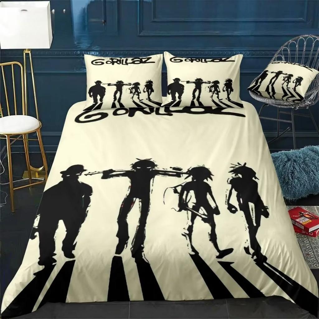 Hip-Hogorillaz Bedding Set,Music Band Gorillaz Duvet Covers Double Bed Twin Size Bedding Quilt Cover Cartoon Children'S For Home
