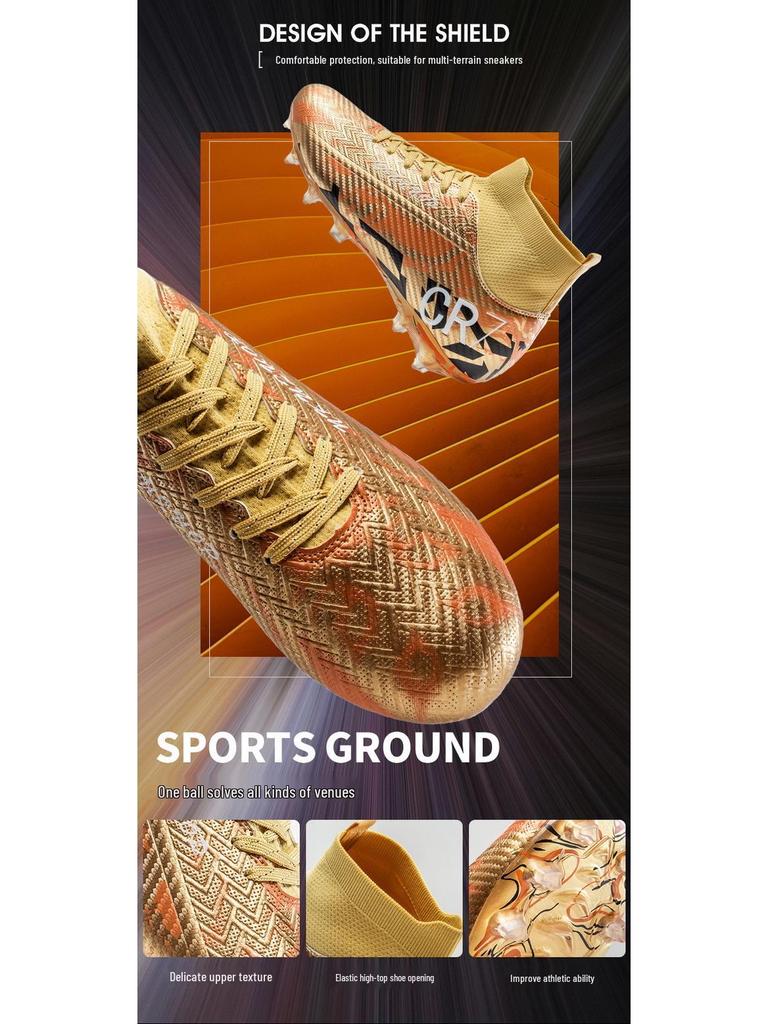 Unisex High-Top Football Shoes for Artificial Turf with Long Spikes, Suitable for Students and Adults, Ideal for Training and Matches.