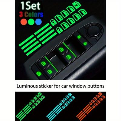 1Set Car Window Button Luminous Stickers Car Fluorescent Car Stickers Self-Adhesive Night Visibility Stickers Car Window Door Switch Fluorescent