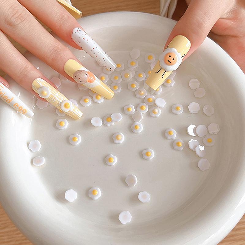 20Pcs/Bag Mini Poached Eggs 3D Nail Art Decorations Cute Poached Eggs Nails Charms Designs Diy Resin Nail Accessories