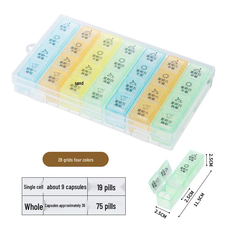 Portable 28-Grid Weekly Pill Organizer: Dustproof, 7-Color, Large Capacity