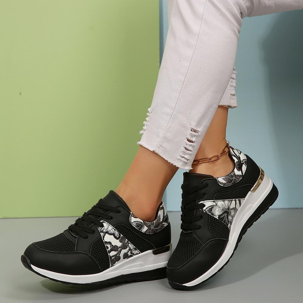 Large Size Mesh Splicing Fashion Sports Single Shoes Women'S 25 Fashion Height Increase Breathable Round Head Comfortable