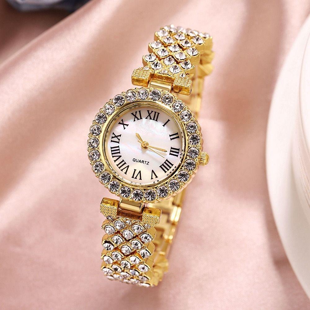 Silver Rhinestone Quartz Watches Luxury Watch Bracelet Set Rose Gold Watch  Daily Use