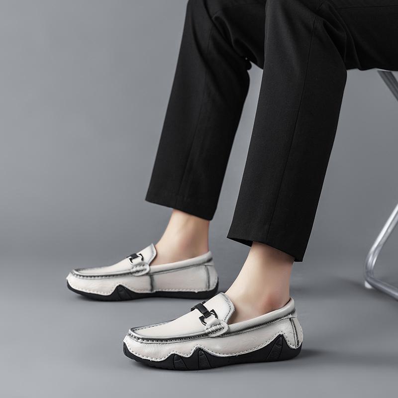 Men’s Moccasins White Loafer Brown Driving Shoes Flats Bussiness Shoes Slip-ons Plus Size Shoes