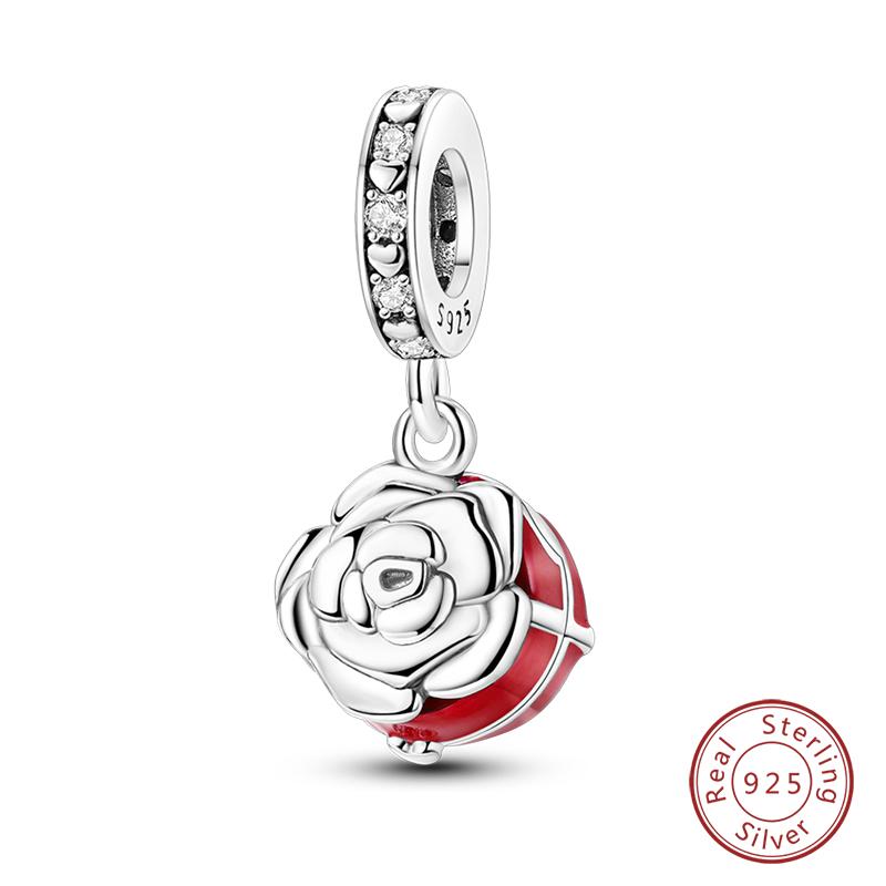 Copper Romantic Couple Rose Valentine'S Day Charms Beads Fit Qikaola Original Bracelets Fine Diy Jewelry Gifts