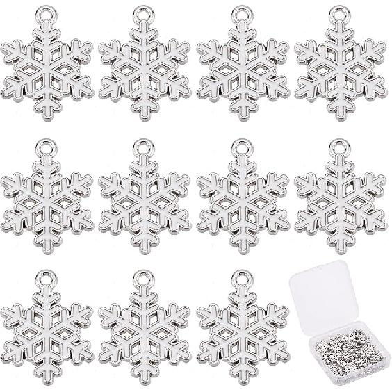 SUNNYCLUE 1 Box 36Pcs 6 Style Snow Charms Christmas Snowflake Charms Xmas Winter Rhinestone Pendants for Jewelry Making DIY Bracelet Necklace
