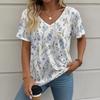Women's Summer T-Shirt 3D Plant Flower Print Retro Fashion Casual Short-Sleeved Street Oversized V-Neck Women's Clothing