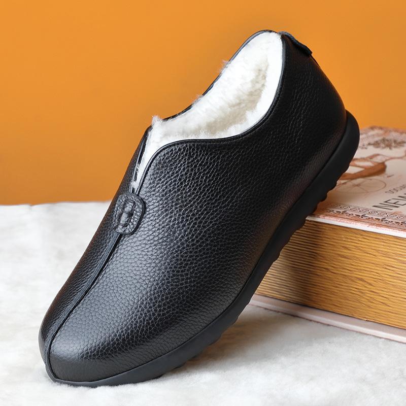 

Мужские хлопковые туфли из коровьей кожи первого слоя с зимней шерстью, тканевые туфли старого Пекина, бархатные теплые туфли для пожилых людей, кожаные туфли для папы, мужские туфли, мягкие 44