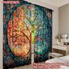 Modern Stained Glass Tree Curtains Colorful Orange Blue Forest Pattern Effect Living Room Semi Sheer Set Of 2 Made Polyester Sitting Decor