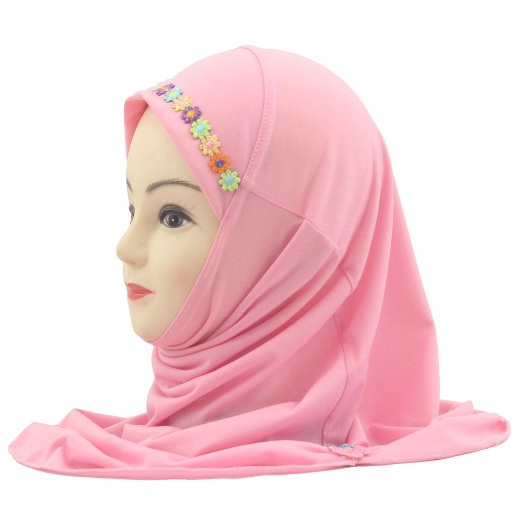 Easy To Wear Girls Instant Hijab Scarf Muslim Hijabs Handmade Flower Amira Lovely Flower Headscarf Turban for 2-6 Years Kids