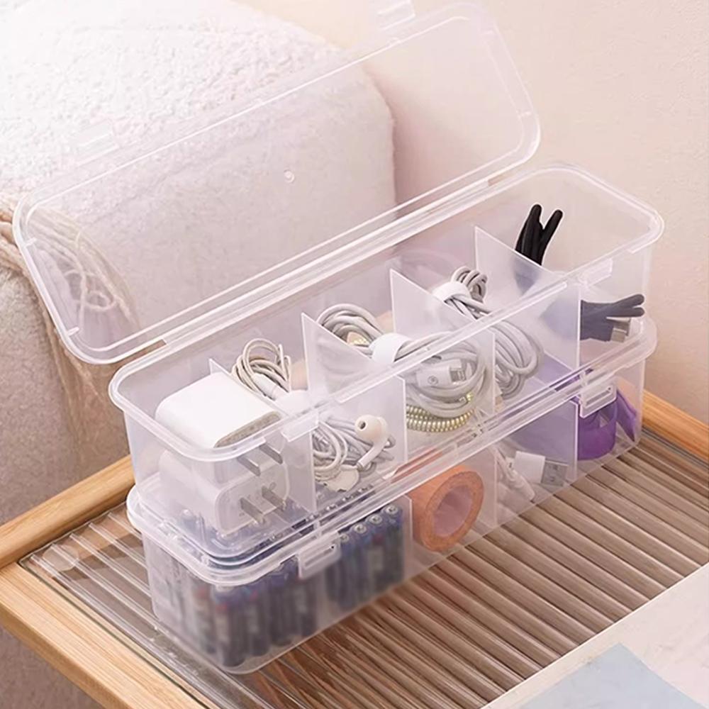 Transparent 5-grid Desktop Data Cable Storage Compartment Box Home Winding Device, Power Cord, Miscellaneous Storage Box