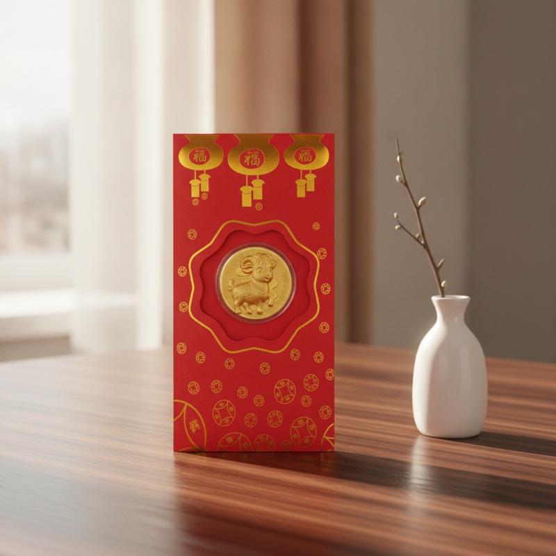 1Pcs Gold Plated Year Of Goat Commemorative Coin Nice Design Red Envelope Package New Year Gifts Collection