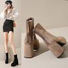 Women's Fashion High-heeled Boots Winter New British Style Soft Sole Anti-slippery Versatile Keep Warm Leather Shoes