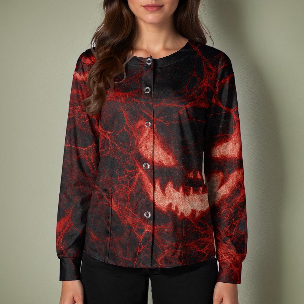 Women's Casual Long Sleeve Single Breasted Halloween Print Costume Cardigan