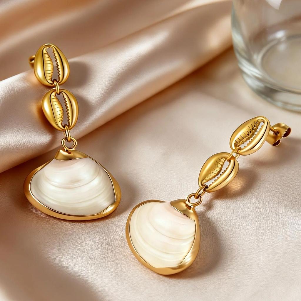 Fashion Chic Shell Pendant Earrings for Women Stainless Steel Long Dangle Earrings Waterproof Summer Jewelry Accessories