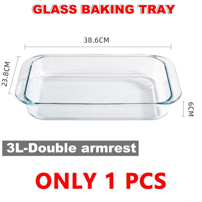 [Buy 1 Take 1]Rectangular Tempered Glass Bakeware Pan 1.6L/3L With Handle Glass Container Food Storage