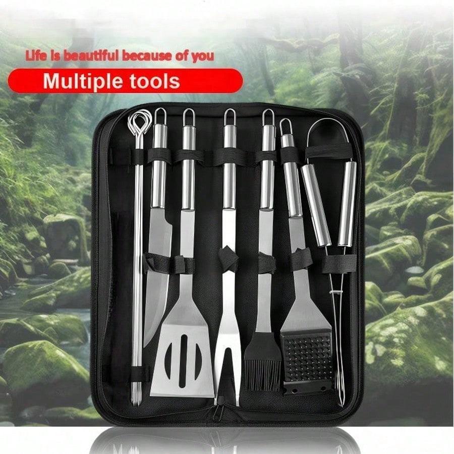 Multi Function Stainless Steel Grilling Tools Set Portable Camping BBQ Kit With Durable Waterproof Carry Case For Outdoor Backyard Picnic Trave
