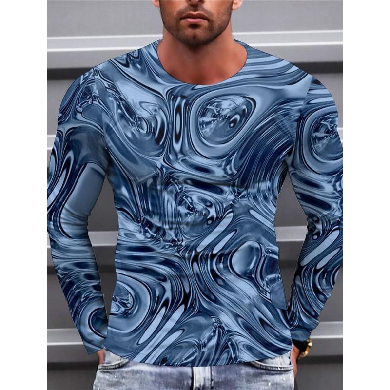 Fashion Cool Texture Pattern T-Shirts For Men Colorful 3D Printed T Shirts Summer Casual Long Sleeves Loose Round Neck Tops