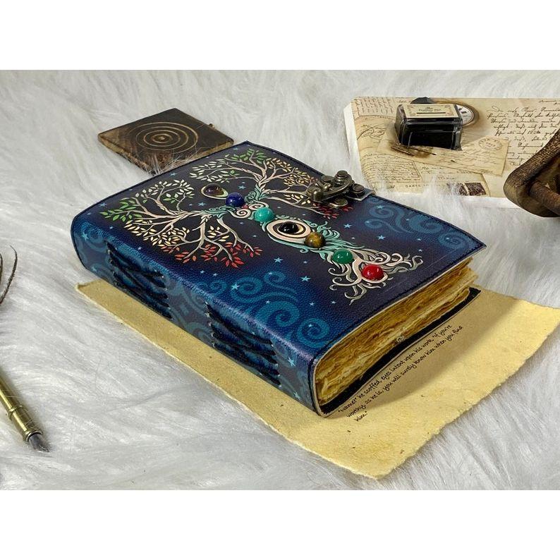 Mother of Earth Seven Stone Blank Spell Book of Shadows Handmade Grimoire Journal Junk Journal Tree of Life Journal Gifts for Christmas