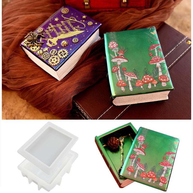 Box Mold Epoxy Resin Casting Molds with Lid Book-shape Silicone Mold for DIY Jewelry Gift Box Organizer Box Tissue for C