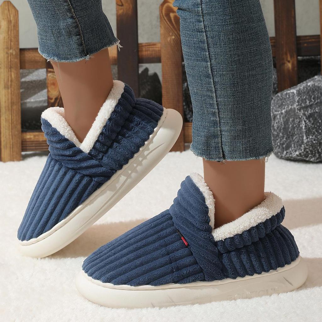 Comfort Plus Velvet Cotton Slippers with Heel Cover - Cozy Indoor Winter Footwear for Couples
