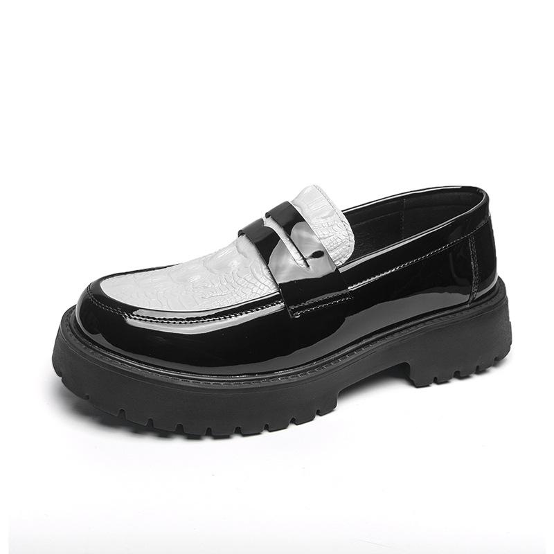 Men's Large Patent Leather Slip-On Loafers - Versatile Casual & Business Thick Sole Shoes
