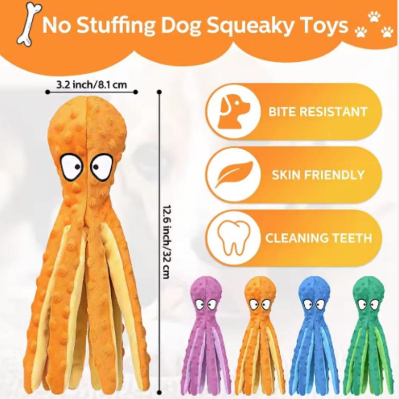 Octopus Shaped Plush Dog Toy with Sound Anti-Bite Interactive Chew Toy for Small Medium Large Dogs Teeth Cleaning Pet Supplies